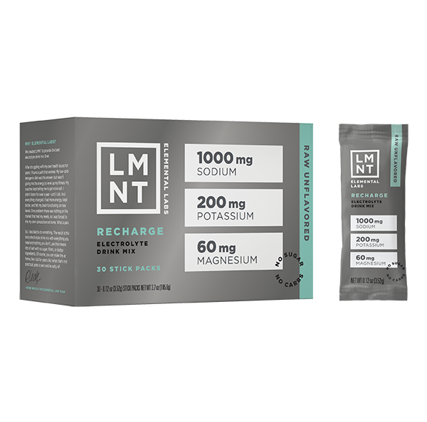 LMNT Recharge – Raw Unflavored 30 Servings.