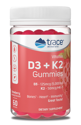 Vitamin D3+K2 Gummies Strawberry 60 Gummies.