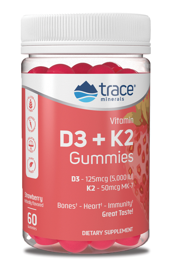 Vitamin D3+K2 Gummies Strawberry 60 Gummies.