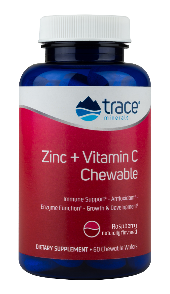 Zinc + Vitamin C Chewable Raspberry Flavor 60 Chewable Wafers.